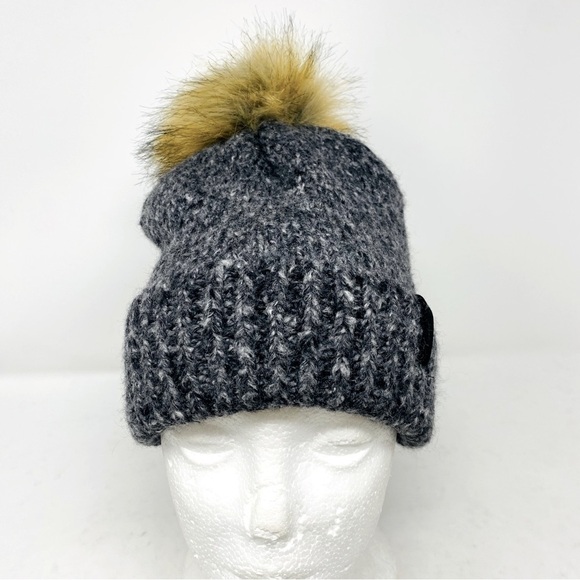 Bula Gray Marled Wool Blend Knit Beanie W/ Pom - Picture 3 of 6